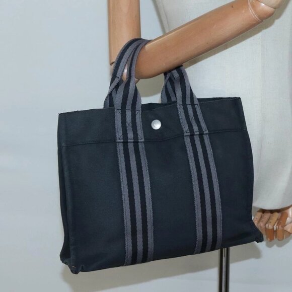 HERMES Fourre Tout PM Hand Bag Canvas Black Gray Auth 136542 - Picture 15 of 16